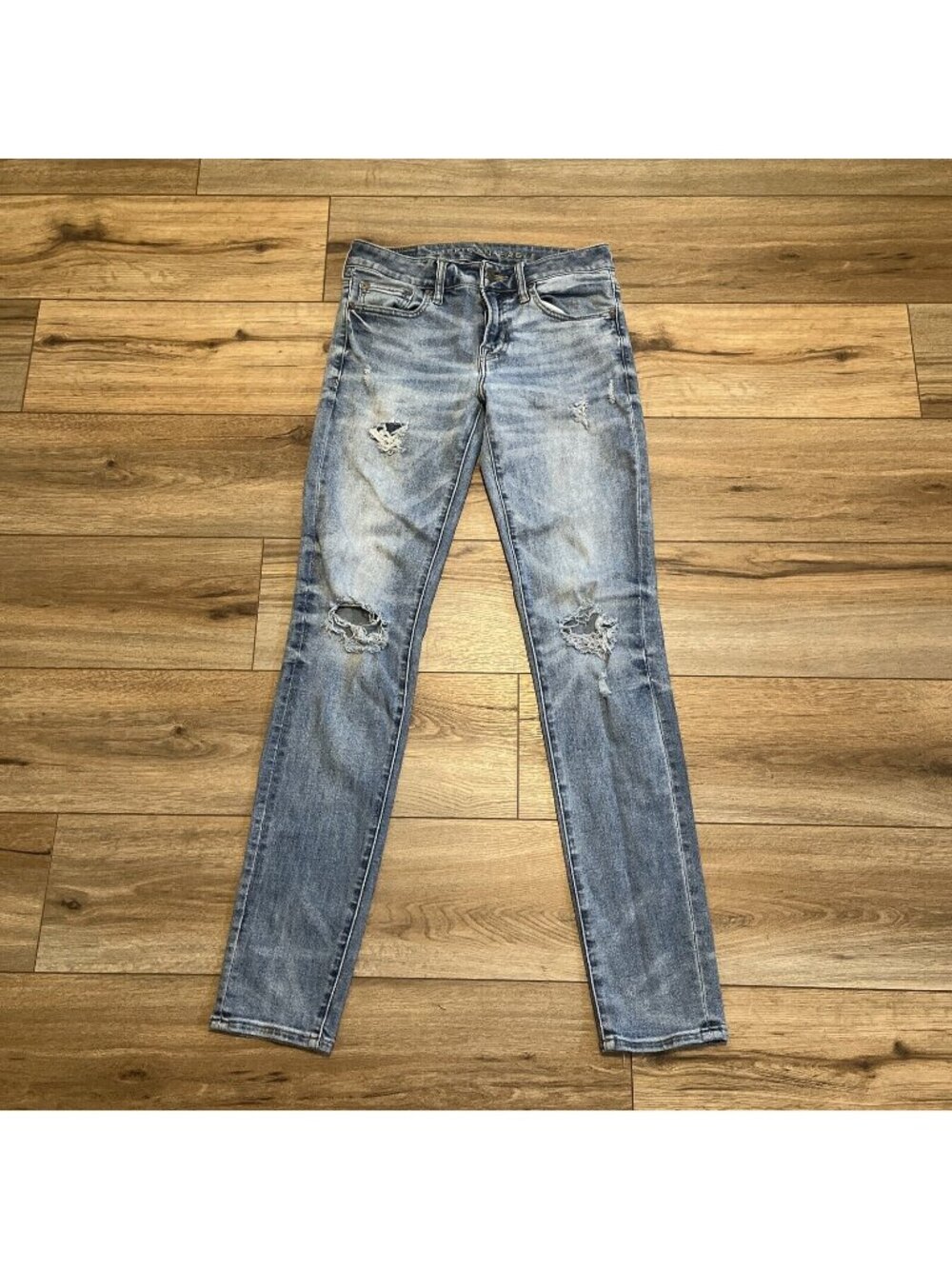 American Eagle AE Distressed Skinny Denim Jeans SZ 30x34 Blue Stretch Modern
